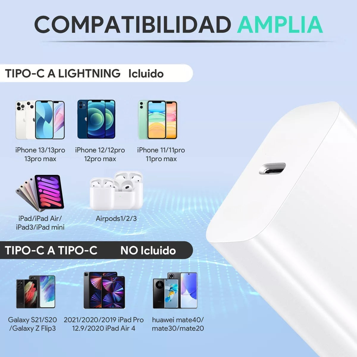 CARGADOR TURBO 3A 20W CARGA RÁPIDA COMPATIBLE CON IPHONE XS/XR/11/12/13/14