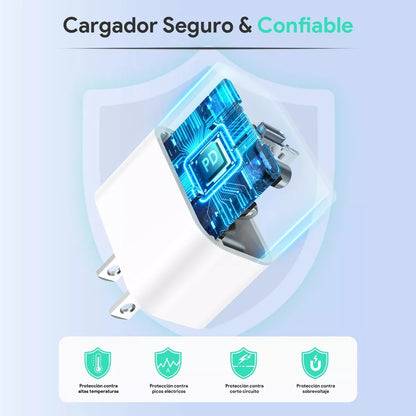 CARGADOR TURBO 3A 20W CARGA RÁPIDA COMPATIBLE CON IPHONE XS/XR/11/12/13/14