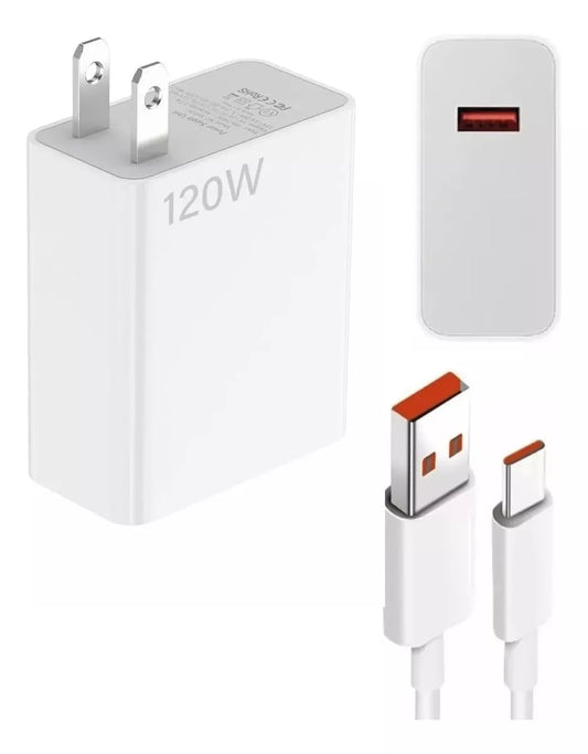 CARGADOR 120W ULTRA RAPIDA USB A TIPO C PD + CABLE 1M BLANCO