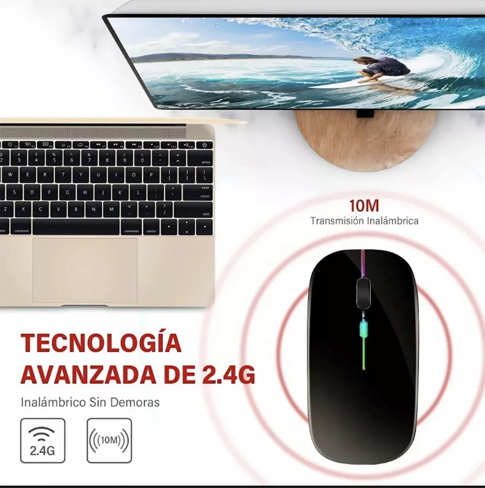 RECHARGEABLE MOUSE INALÁMBRICO ULTRA-THIN RATON PORTATIL USB Y 2.4G WIRELESS